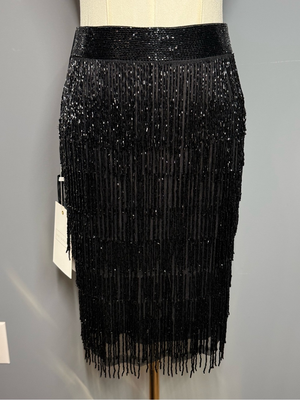 NWT Mac Duggal Black Beaded Fringe Pencil Skirt - 2